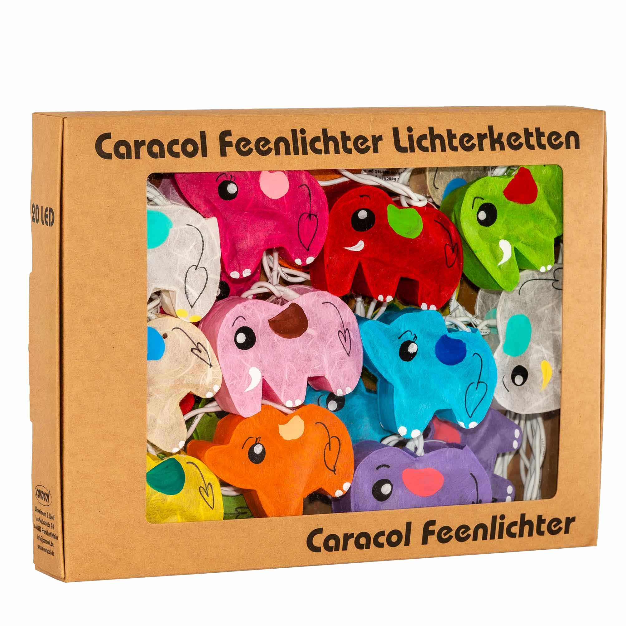 Caracol-Feenlichter-LED-Elephanten-Rainbow-20L-Verpackung